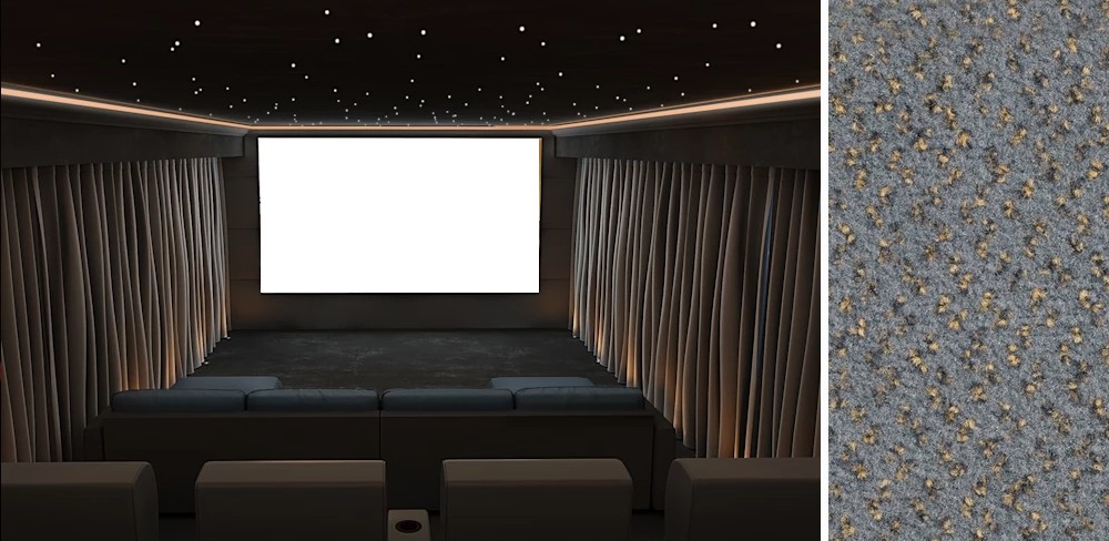 I numerosi colori della moquette lasciano una grande varietà di abbinamenti nel design dell'home cinema trasformare stanza in home theatre 17