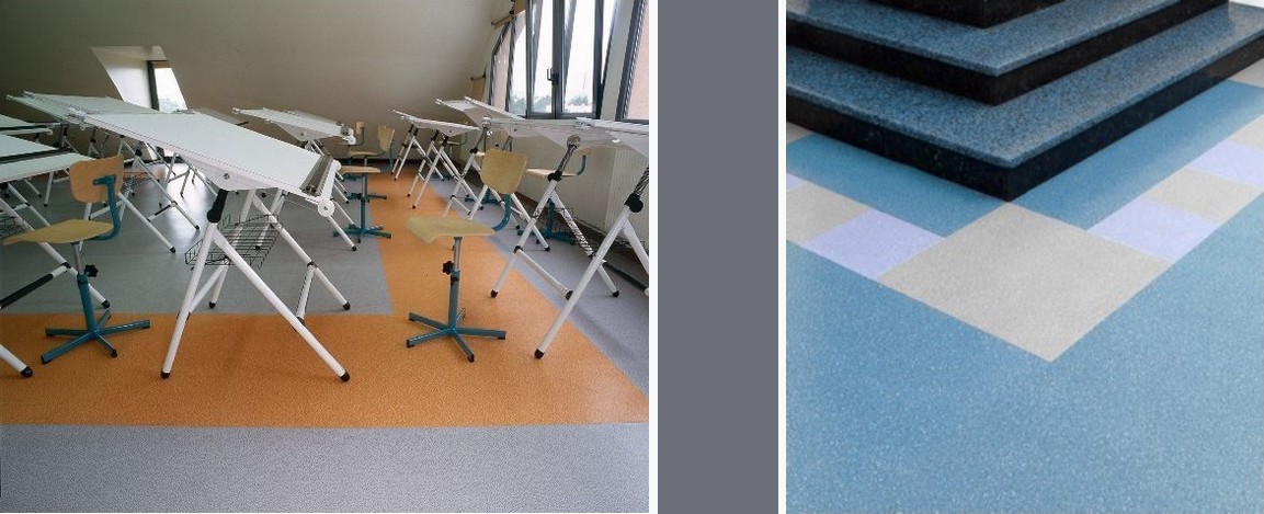 Pavimento in pvc con inserti in color legno e color grigio