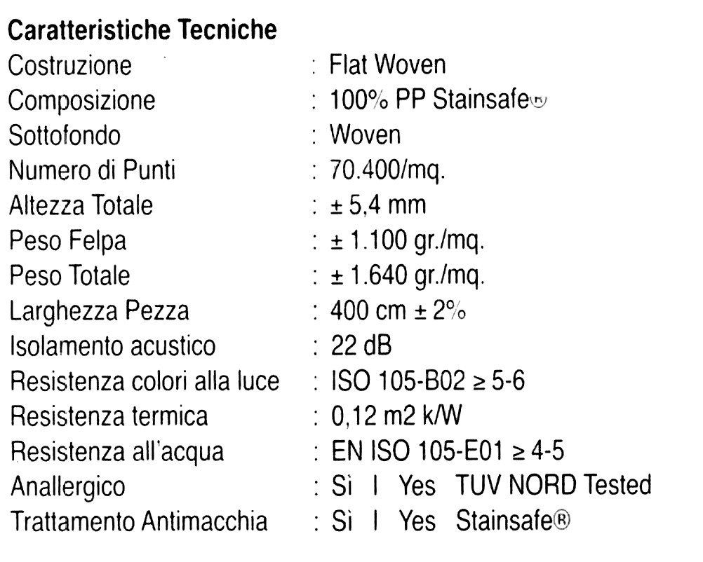 Caratteristiche moquette tipo sisal ST 330 HRZ ST