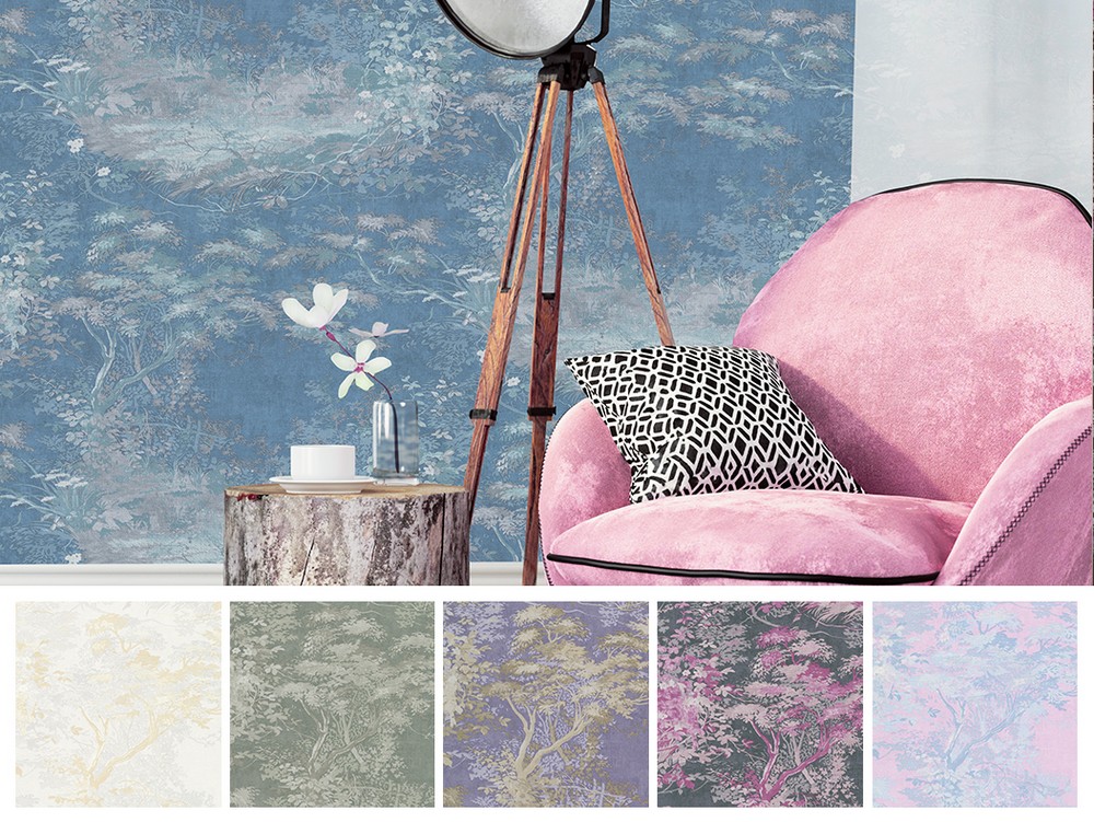 Arazzo Floreale Carta Da Parati Carbone o color foglia di tè con texture vinile botanico Caratteristica Muro 