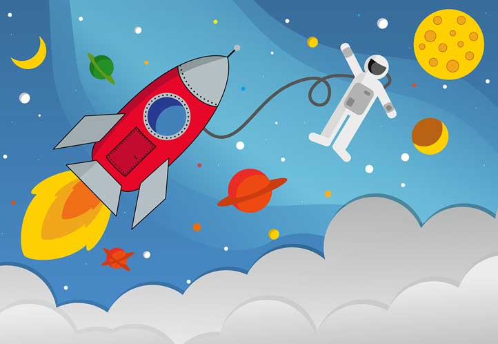 Toddlers' outer space wallpaper murals in pastel colors Toddlers' outer space wallpaper murals in pastel colors
