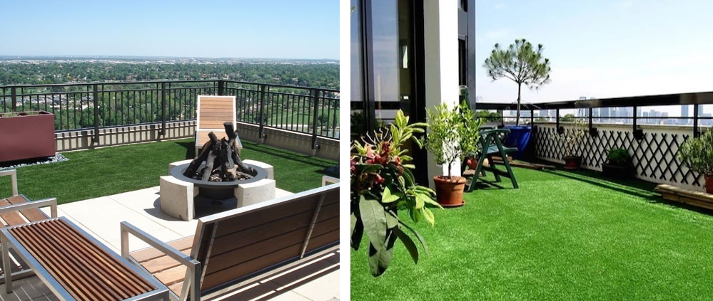 idee per il giardino con il prato artificiale terrazza erba sintetica