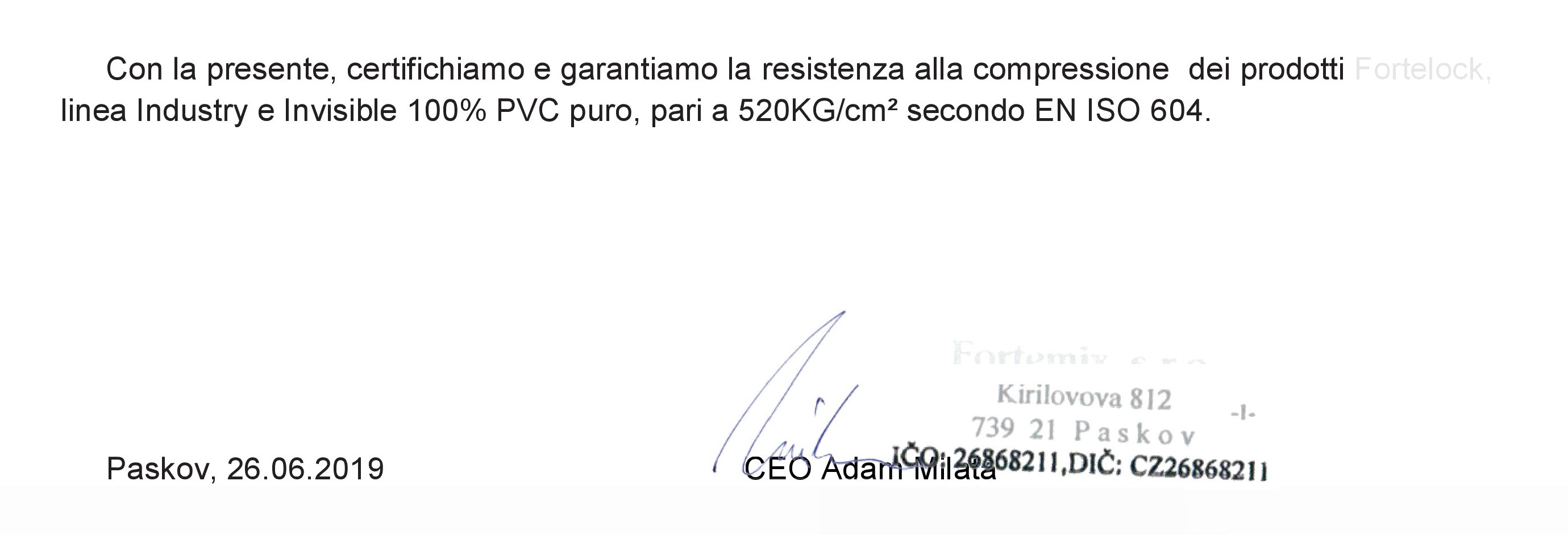 Aurocertificazione resistenza puntale piastrelle in PVC estratto