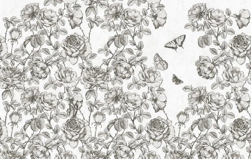 Carta da parati floreale in bianco e nero - Nanni Giancarlo Carta da parati banco e nero floreale carta da parati bianco e nero carta da parati grigia e bianca