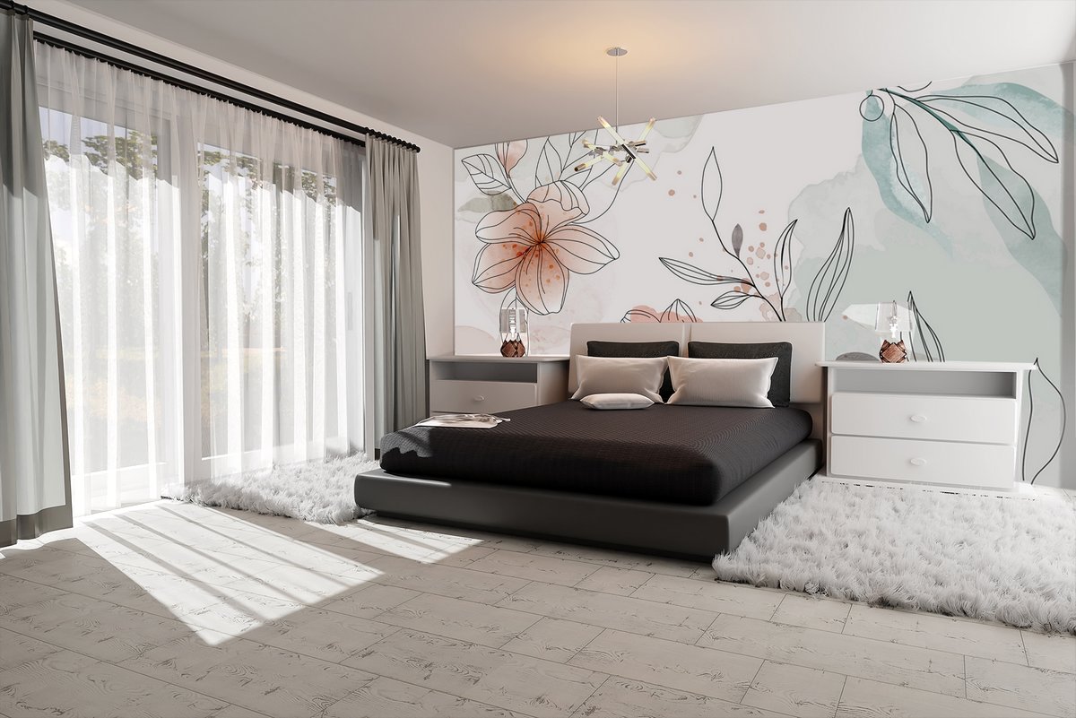 Carta da parati camera da eltto con fiori