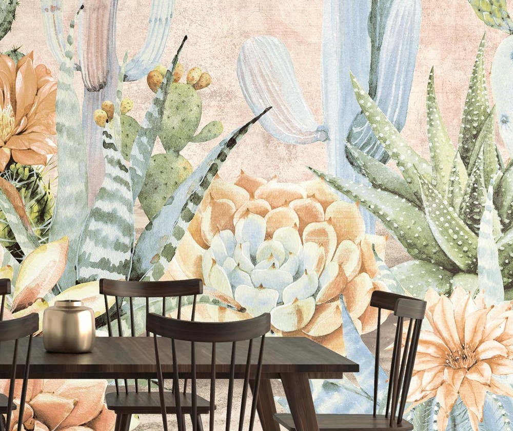 carta da parati botanica fiori e foglie cactus carta floreale per parete- Nanni Giancarlo