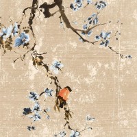 SAKU | Carta da parati fiori e uccellini - Colore 241 [particolare]