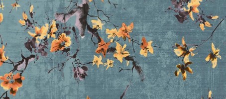 SAKU | Carta da parati fiori e pettirossi