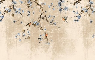 SAKU | Carta da parati fiori e uccellini - Colore 241