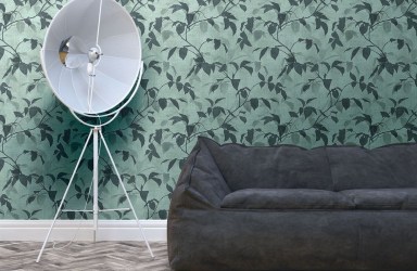 Carta da parati con foglie - Coordinabile alle righe
